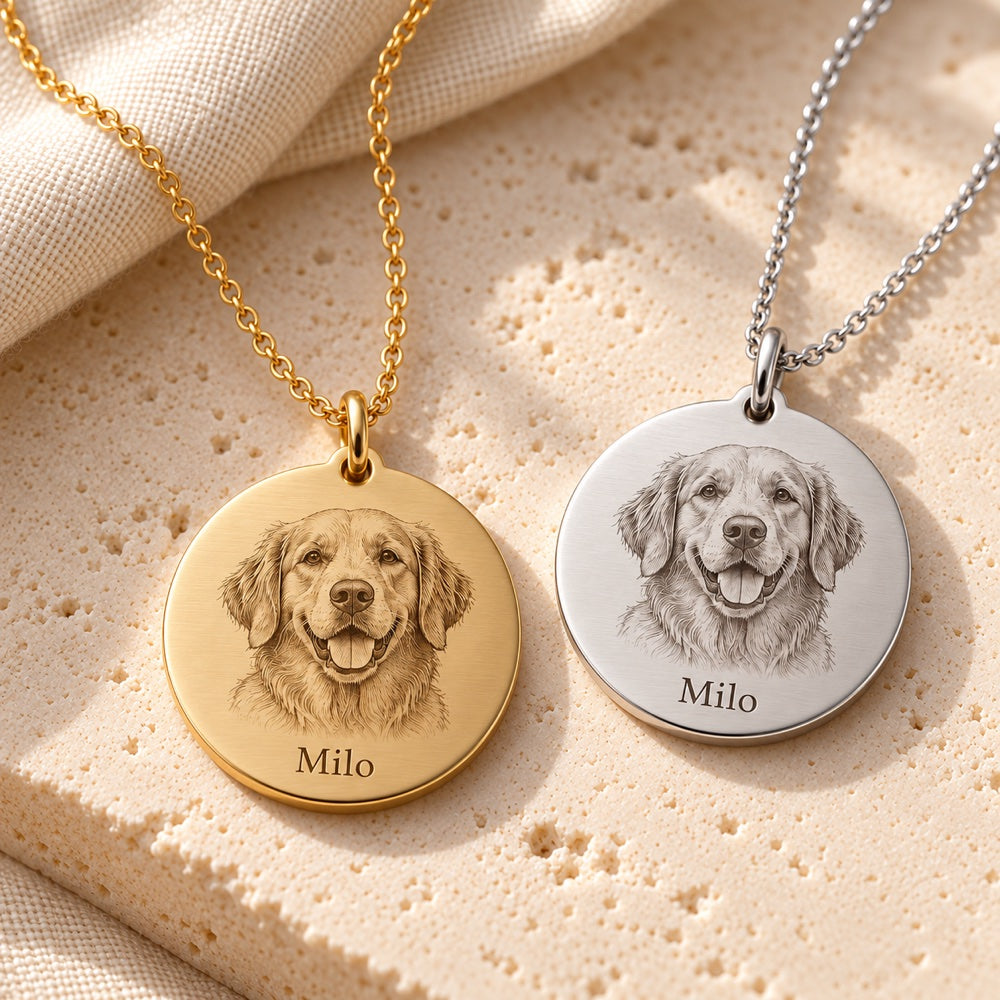 AI concept of two personalized necklaces, one gold and one silver; the offer adds one second necklace